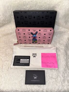 MCM Visetos Pink Rabbit Zippy Wallet